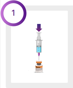 Spruta och flaska med pil nedåt